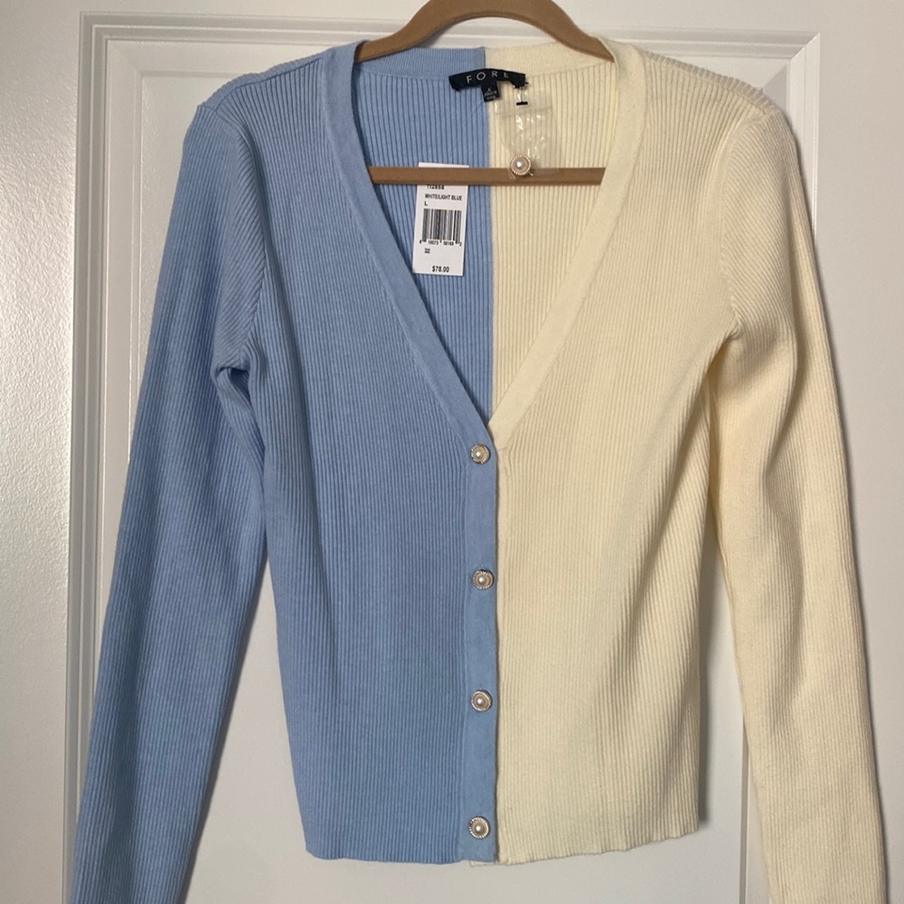 2-toned sweater with pearl buttons